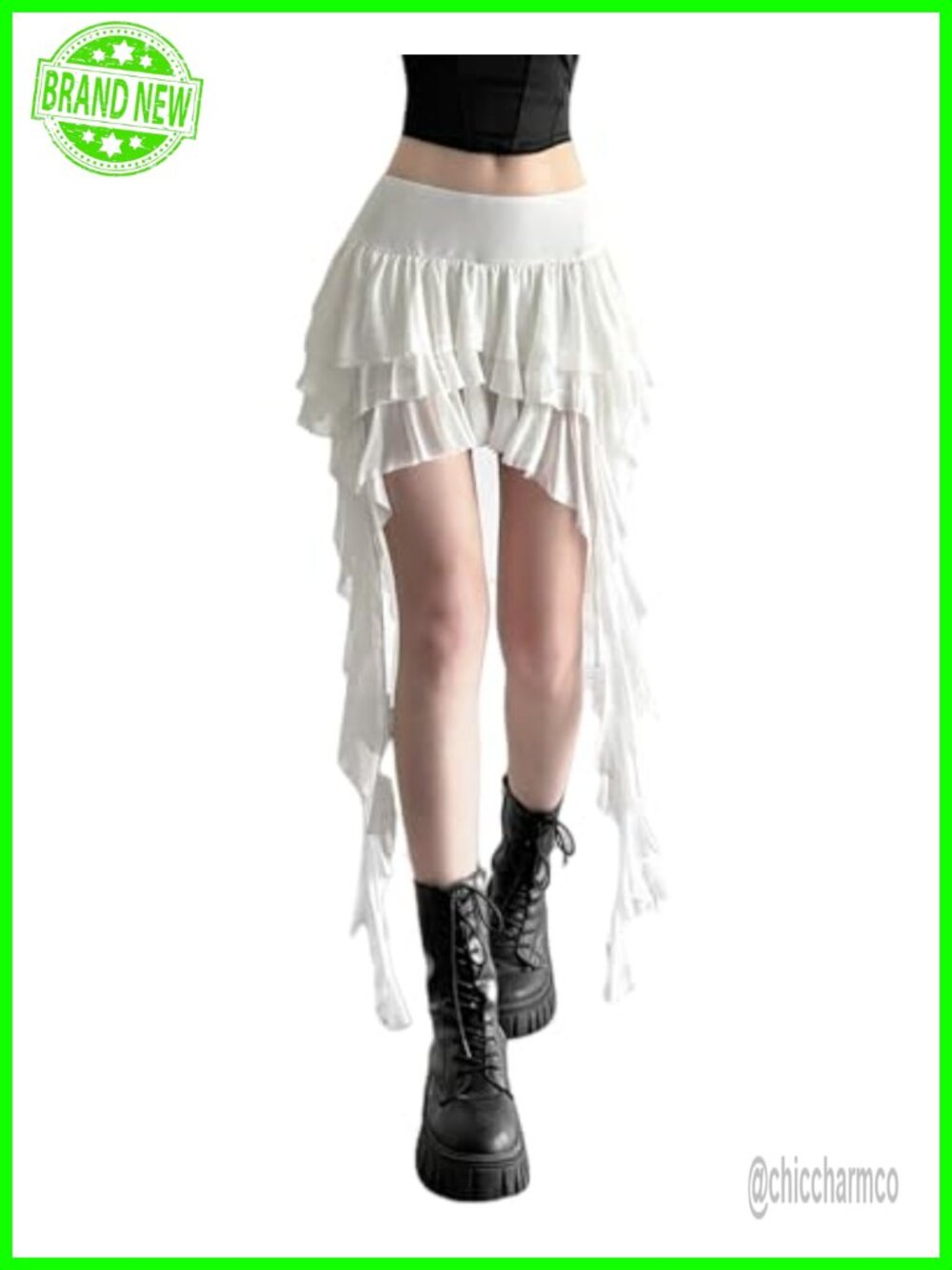 Y2K Lace Mini Skort with Built-in Shorts Mesh Ruffle Asymmetrical Low-Rise